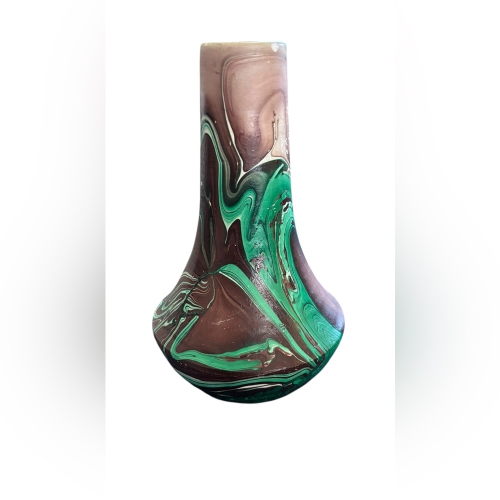 Royal Gorge Inspired Clay Pottery Vase Retro Style Green Brown 7” Made USA